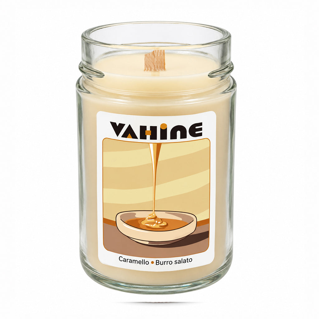 VAHINE “Caramello e Burro salato” 275g - candela profumata con stoppino legno