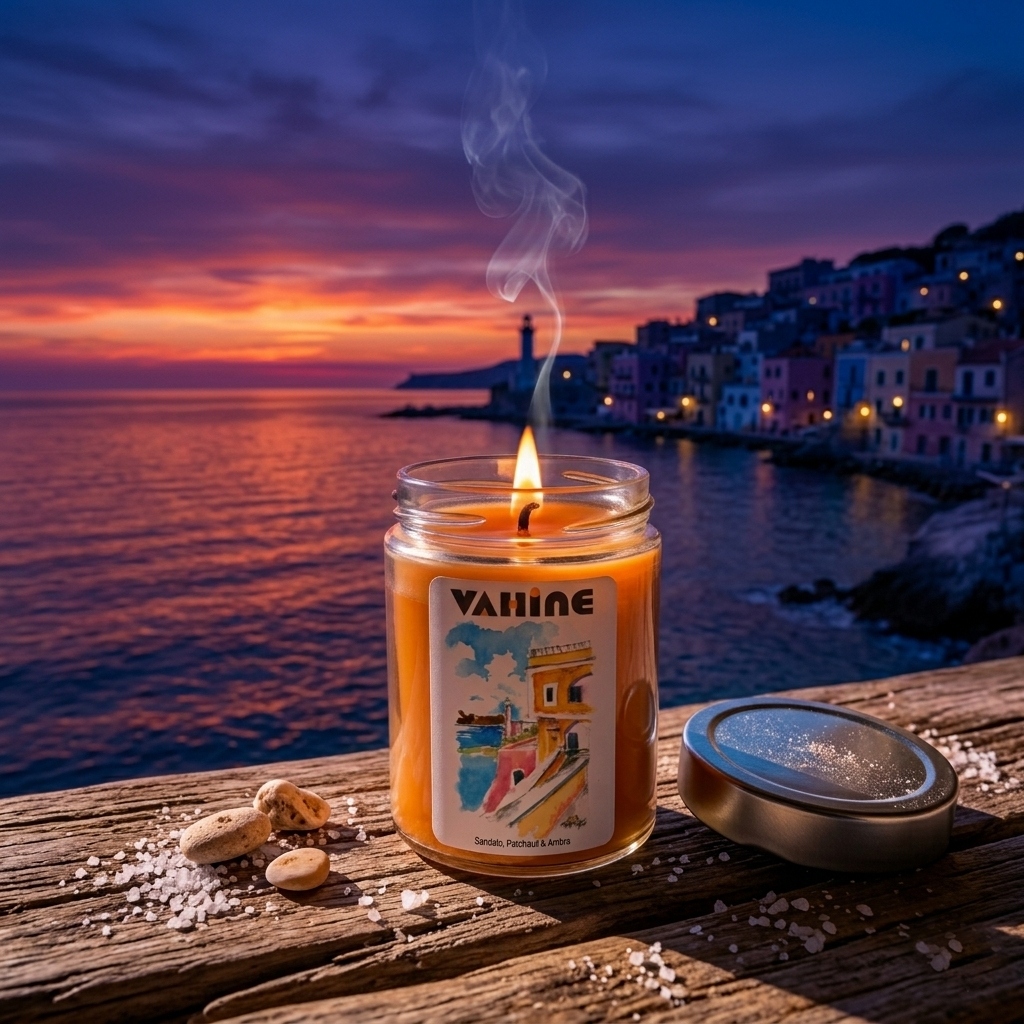 VAHINE Rampe Marine Sandalo, Patchouli & Ambra 275g - candela profumata