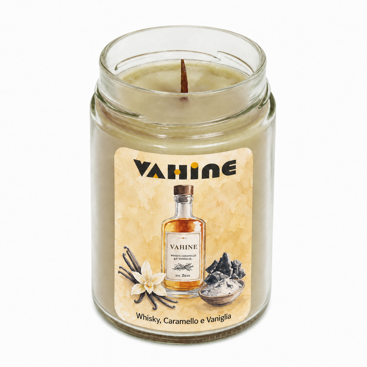 VAHINE Whisky, Cenere, Vaniglia 275g - candela profumata