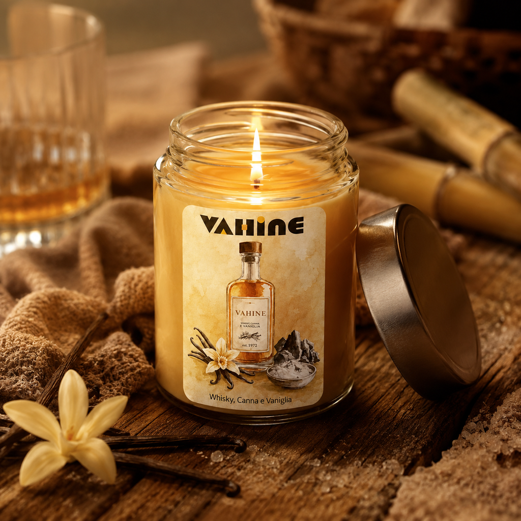 VAHINE Whisky, Cenere, Vaniglia 275g - candela profumata