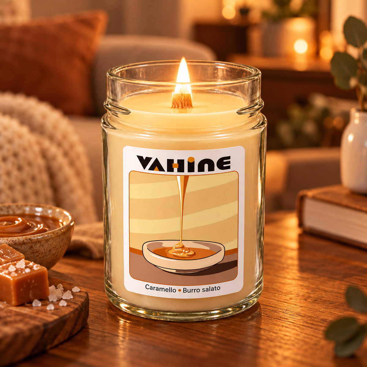 VAHINE “Caramello e Burro salato” 275g - candela profumata con stoppino legno