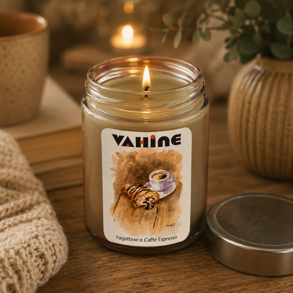 VAHINE "Fagottino e Caffè Espresso" 275g - candela profumata stoppino in legno