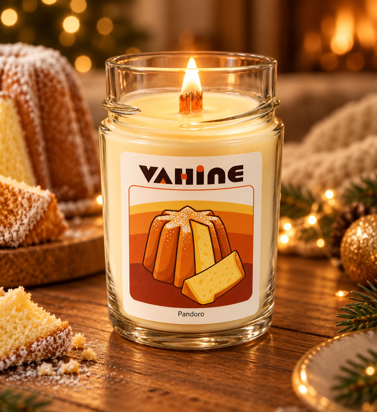 VAHINE "Pandoro" 275g - candela profumata con stoppino in legno