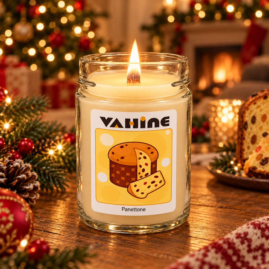 VAHINE “Panettone” 275g - candela profumata con stoppino legno