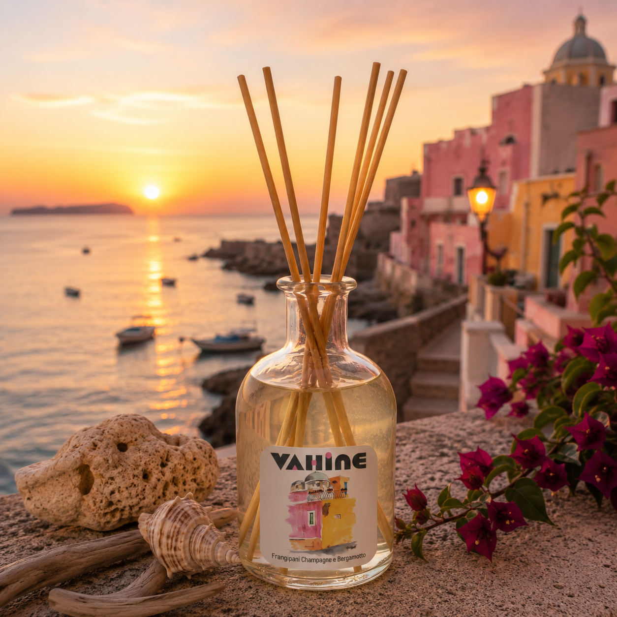 VAHINE Piazza Chiesa Frangipani, Champagne & Bergamotto 250ml - profumatore ambiente con bastoncini