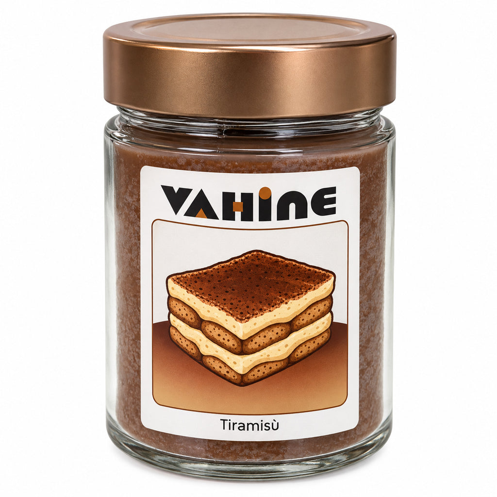 VAHINE “Tiramisù” 275g - candela profumata con stoppino in legno