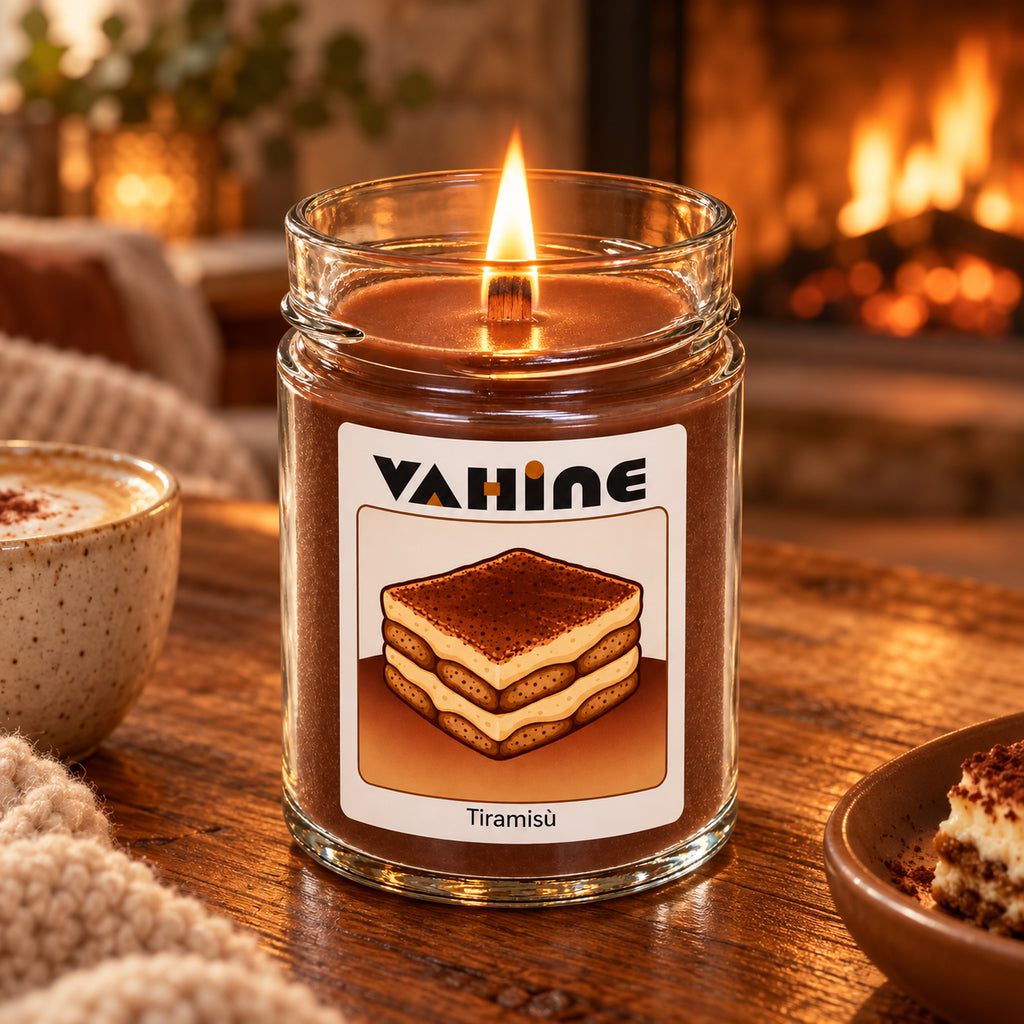VAHINE “Tiramisù” 275g - candela profumata con stoppino in legno