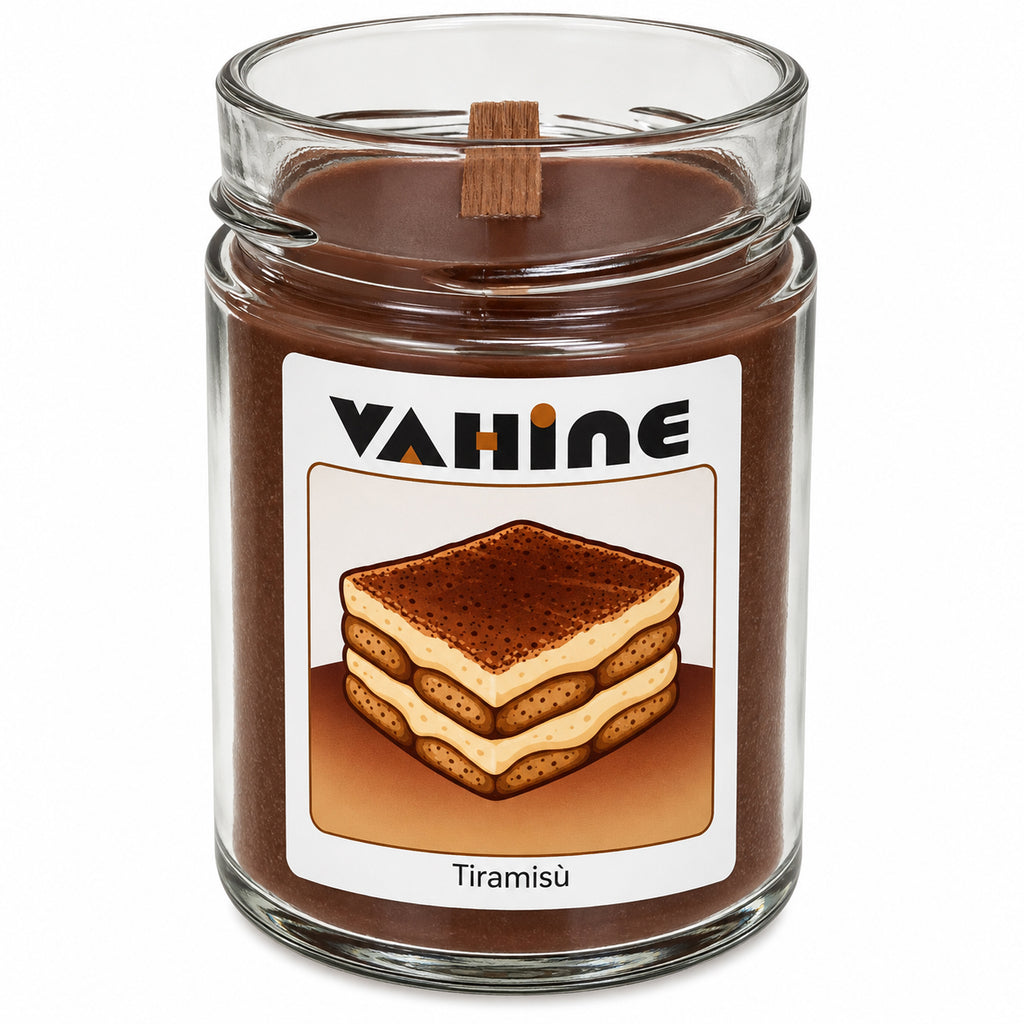 VAHINE “Tiramisù” 275g - candela profumata con stoppino in legno